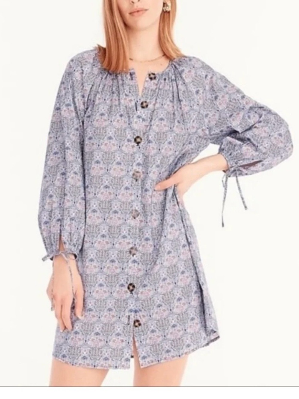 J.Crew tie-sleeve button-front organic cotton dress in Liberty Club Nouveau